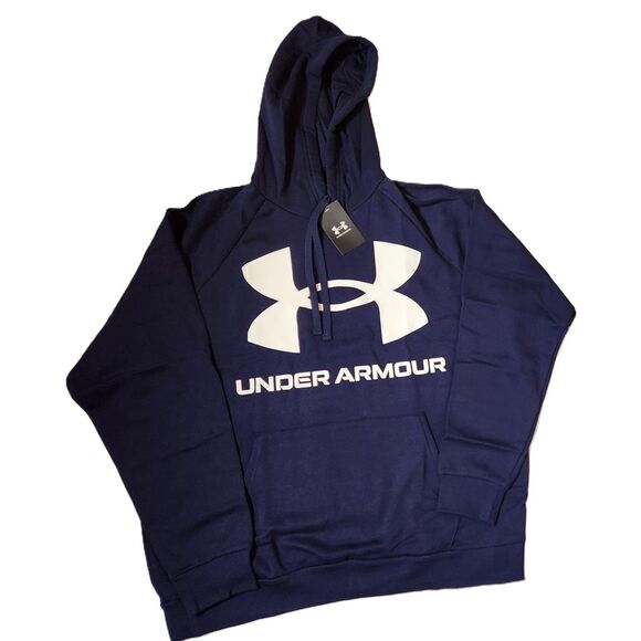 Under Armour Hoodie Men's size 2XL Rival Fleece Big Logo Navy Blue - Picture 1 of 9